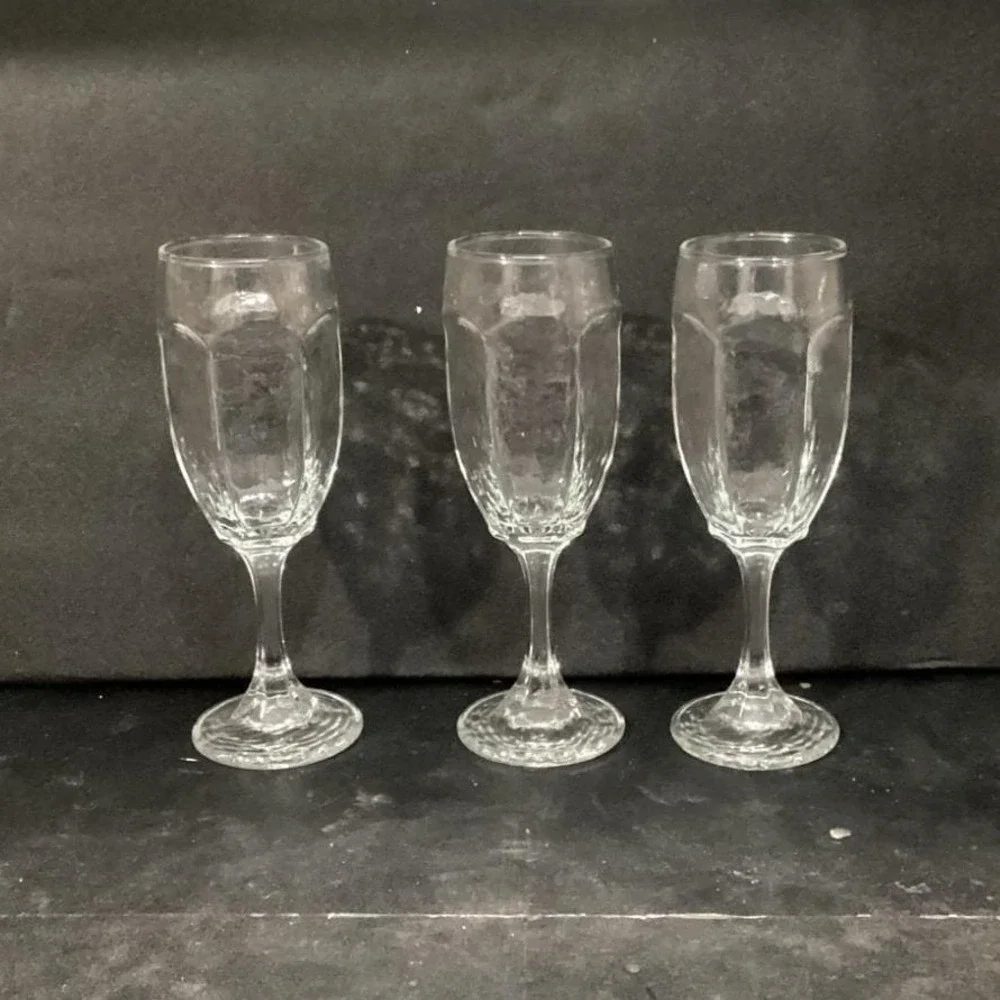 Libbey Chivalry Clear Whiskey Sour Goblets, Set of 3, Vintage Textured‎ Stemware